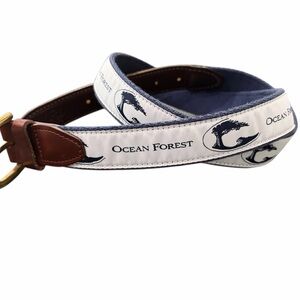 YRI Ocean Forest Golf Club Belt Size 36 Sea Island GA Ribbon Leather Brass